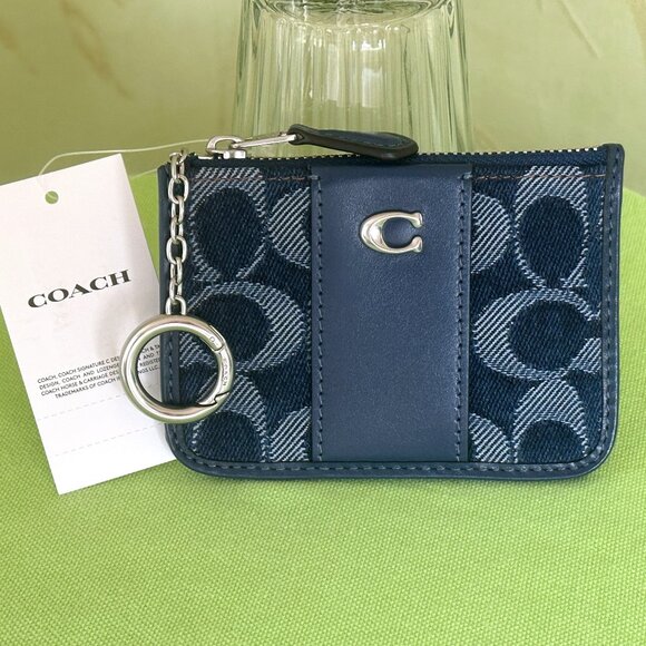 COACH MINI SKINNY ID CASE IN SIGNATURE DENIM:NWT DEEP BLUE CAN65 - Picture 1 of 13